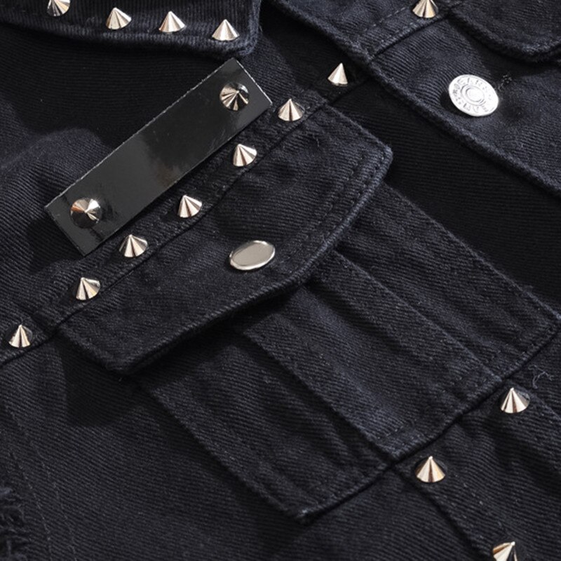 XIU LUO 5XL Denim Weste männer Punk Felsen Stil Niet Cowboy Schwarz Jeans Weste roh Rand Männlichen Motorrad Jacke ärmel Panzer