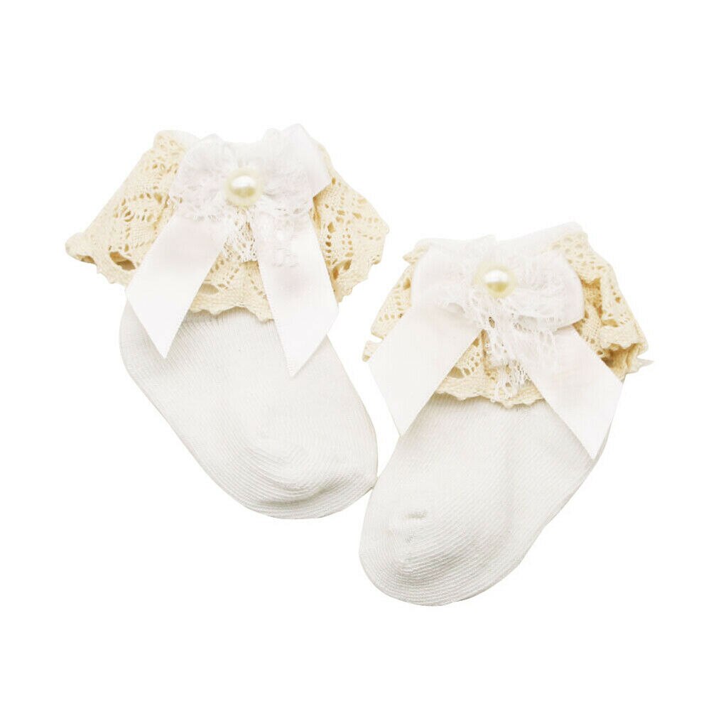 4 kleuren Leuke Meisje Baby Sokken Enkel Fancy Lace Ruffle Stroken Prinses Katoen Schoonheid Korte Sokken: WHITE