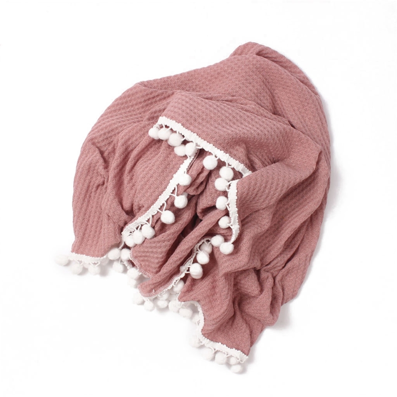 Baby Soft Cotton ricezione coperta Waffle maglieria Hairballs nappa Swaddle Wrap asciugamano da bagno puntelli fotografia neonato