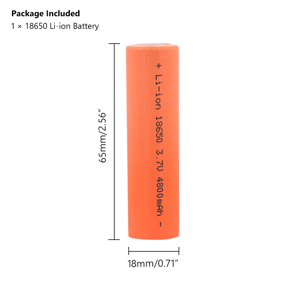 High Capacity 18650 Li-ion Battery 3.7V 4800mah Lithium Battery Rechargeable 18650 Cell 65.6x18.5mm For Remote Control Torch