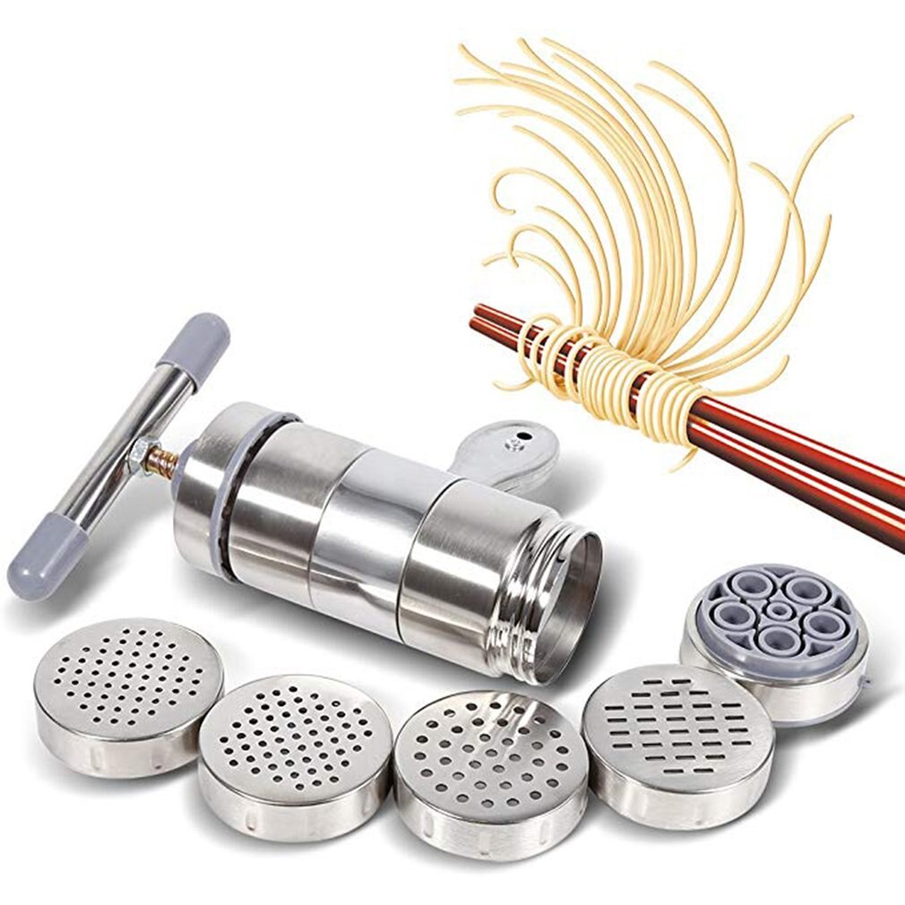 creativetop Stainless Steel Manual Noodles Press Machine Pasta Maker with 5 Noodle Mould