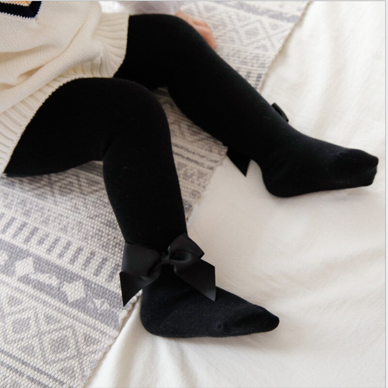 0-24m da criança do bebê meninas outono inverno quente bowknot leggings calças elásticas leggings meias: Preto / S for 0-12Month