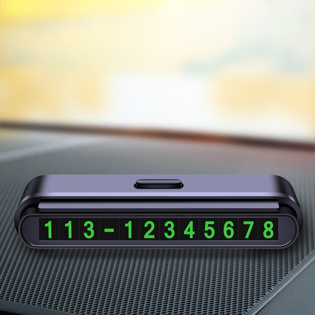 Bil lysende midlertidigt parkeringskort automotive skjult digital telefon nummerplade klistermærker natlys parkeringsplads stop tilbehør: Sort grønt nummer