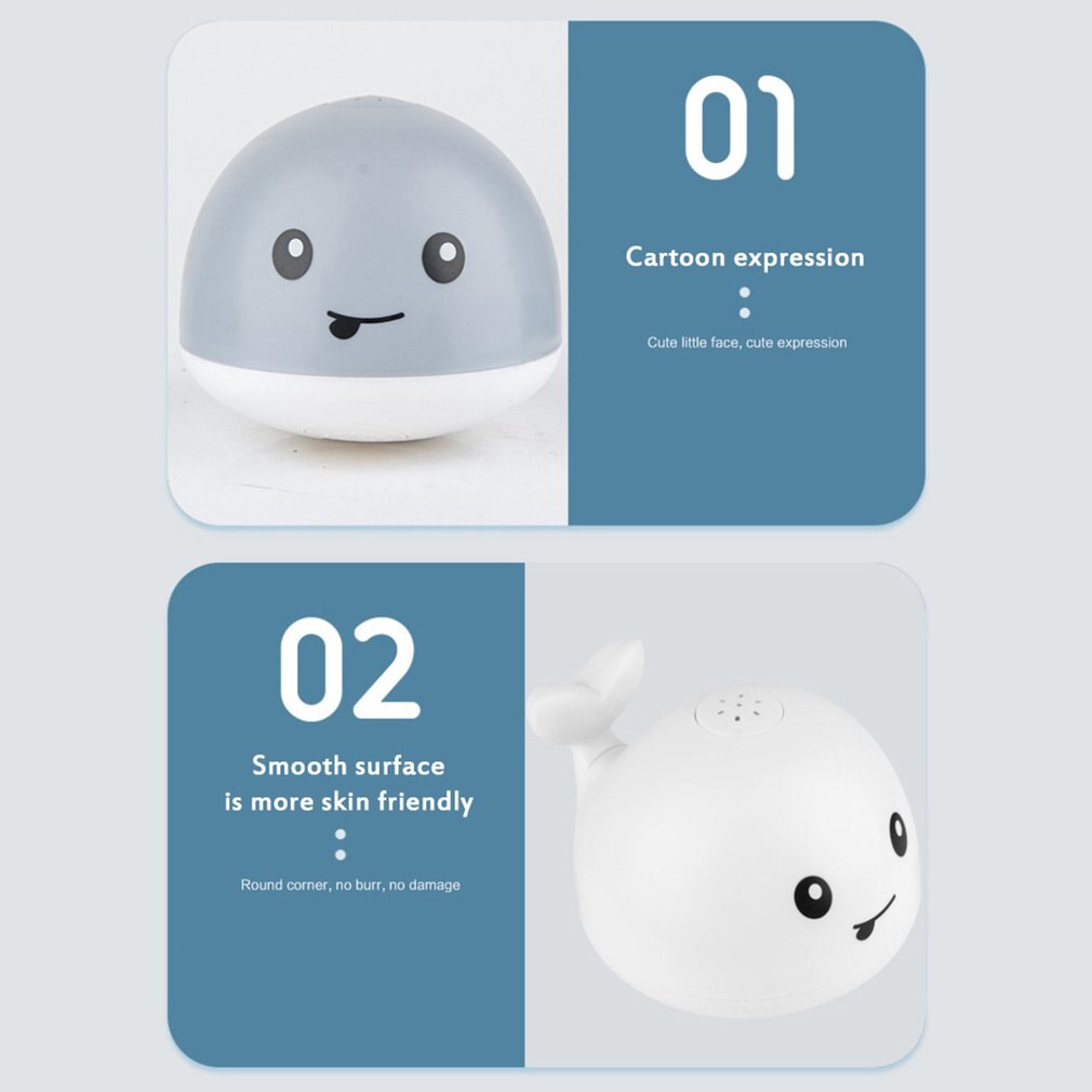 Juguete eléctrico de inducción de agua con forma de ballena, juguete eléctrico con luz y música para bebé, baño exquisito