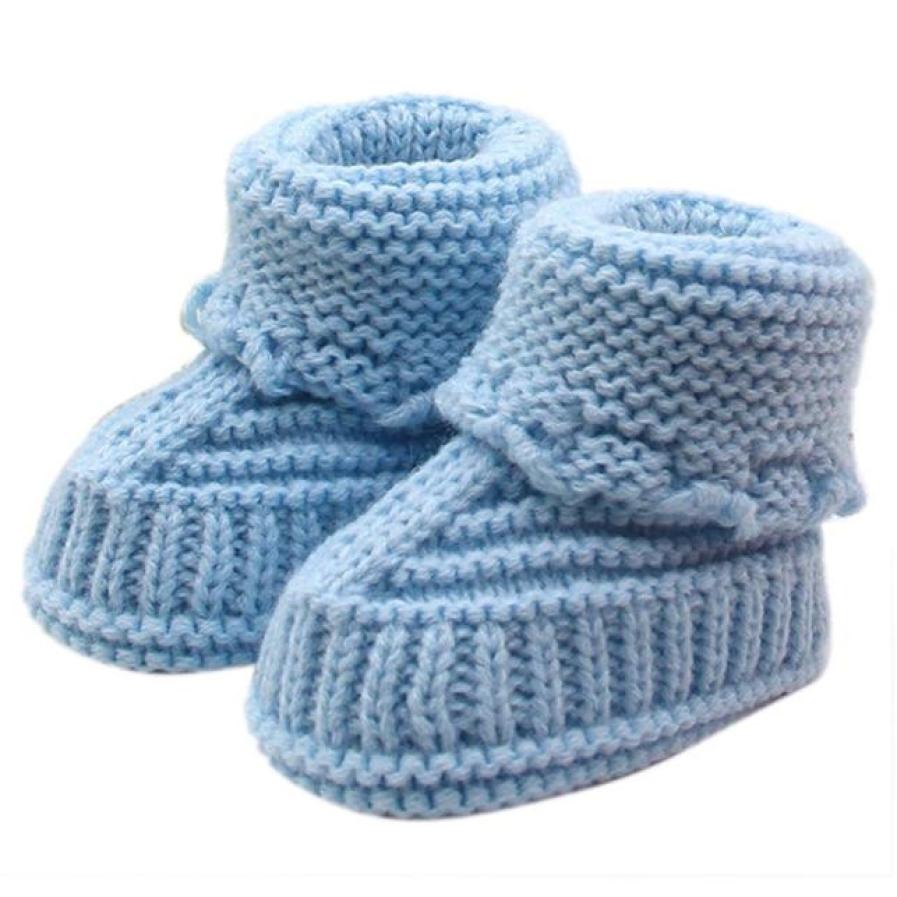 Småbørn nyfødt baby strikning blonder hæklet sko spænde håndværkssko vinter varme sko solide uldne babysko 0-6 måneder: Blå