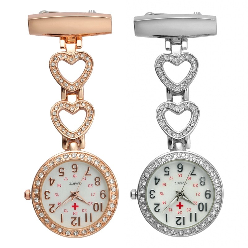 Mode Verpleegkundige Horloges Vrouwen Zakhorloge Clip-Op Hart Hanger Hangen Quartz Klok Voor Arts Verpleegkundige Horloges