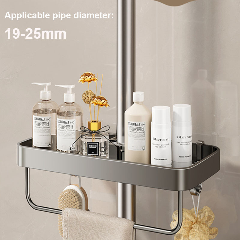 Estante de almacenamiento para baño, Gel de ducha, champú, varilla de elevación, bandeja extraíble, soporte para jabón sin perforación, estante de ducha