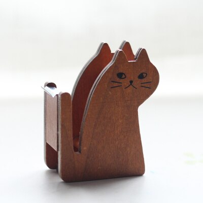 tape dispenser kawaii retro wooden cat styling tape cutter Miranda cat manufacturer cute stationery: coffee