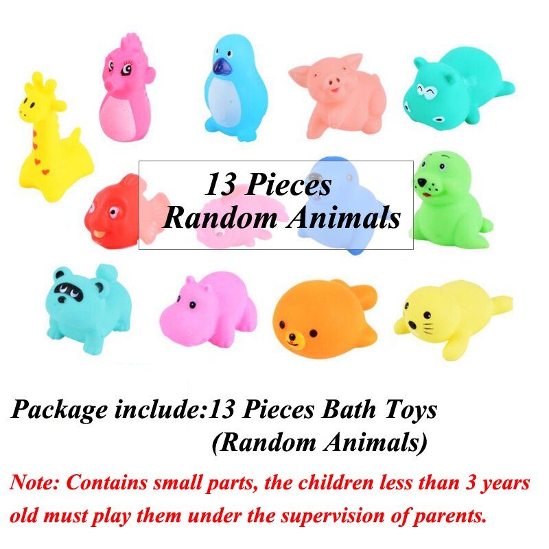 13 Pcs Cute Animals Swimming Water Toys Colorful Soft Rubber Float Squeeze Sound Squeaky Bathing Toy For Baby Bath Toys: Randon Mixed Animals