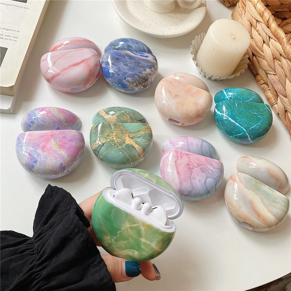 Luxury Marble Wireless Bluetooth Earphone Case For Huawei Freebuds 3 FreeBuds 3 Smooth Hard Shockproof Protective Charging Cover