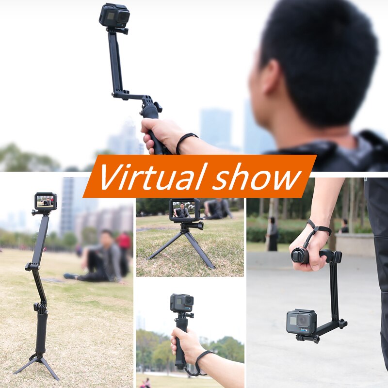 For GoPro Monopod Collapsible 3 Way Monopod Mount Camera Grip Extension Arm Tripod Stand for Gopro Hero 9 8 7 6 5 4 3 3+ SJ4000