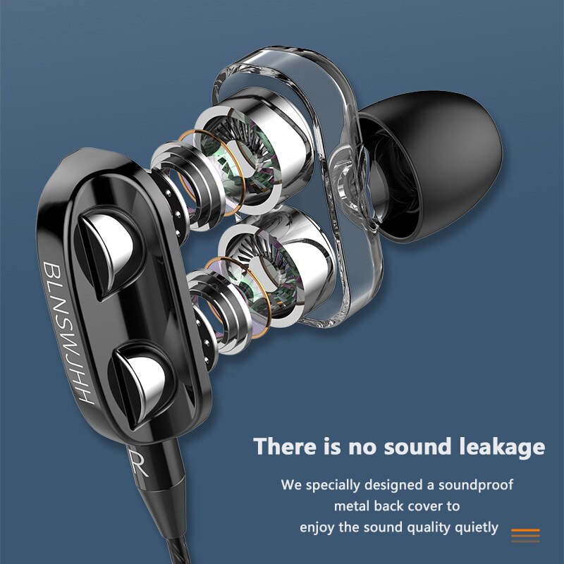 Newest 6D Stereo 3.5mm Wired Earphone Headphones With Microphone Dual Driver Phone Earphones In Ear Phones Auriculares