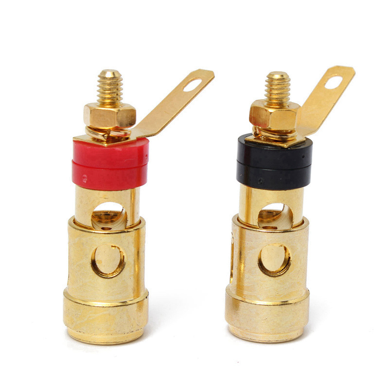 LEORY 2 Pcs Brass Speaker Binding Post Gold Plated Spring Loaded Press Terminal Connectors 40 mm