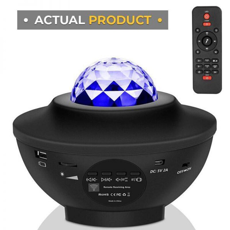 Usb Led Ster Projector Nachtlampje Star Sky Muziek Oceaan Wave Projection Lamp W/ Remote Sfeer Ambient Woondecoratie: black