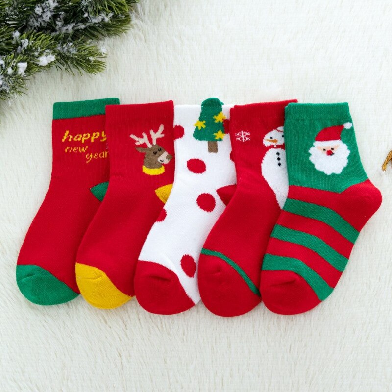 5 paia autunno e inverno nuovi calzini per bambini in cotone stile natalizio per bambini babbo natale calzini simpatici cartoni animati accessori per ragazzi