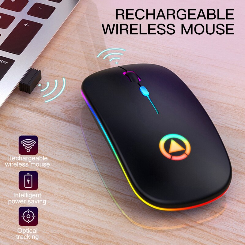 Draadloze usb-muis, rgb-computermuis, stille pc-oplaadbare ergonomische muis met led-achtergrondverlichting, optische usb-muis voor pc en laptop.