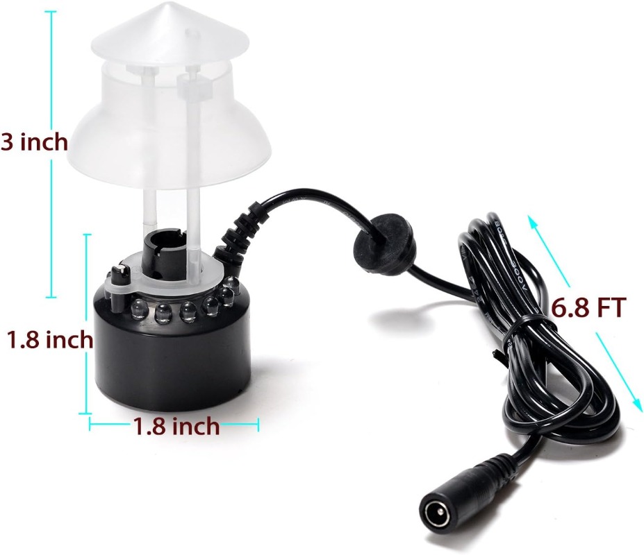 Brumisateur électrique à 12 led, brumisateur, fontaine d'eau, Machine à brouillard d'étang, atomiseur ultrasonique, humidificateur d'air avec protection contre les éclaboussures