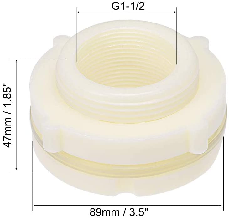 ABS Bulkhead Tank Fitting Adapter for Rain Bucket Aquariums Water Tanks Ponds G1-1/2 Female 2Pcs