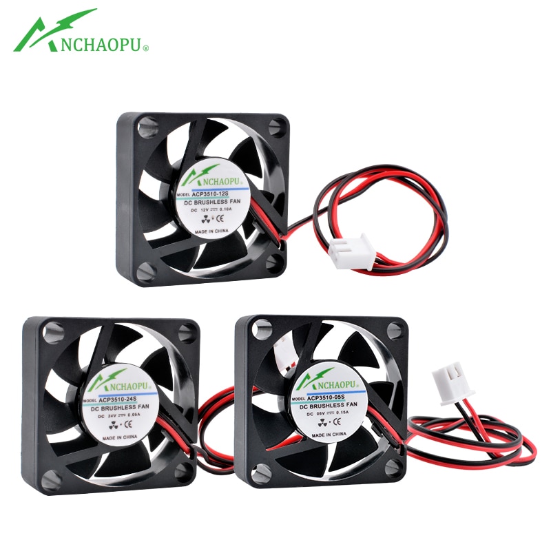 Acp 3510 3.5cm 35mm vifte 35 x 35 x 10mm dc5v 12v 24v 2 ledninger 2 pinner til kjølevifte til mikroenhetsruterprojektor