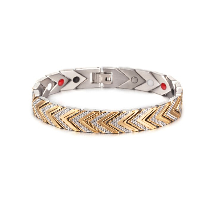 Vinterly Magnetische Armbanden Voor Vrouwen Mannen Goud-Kleur Roestvrij Staal Gezondheid Energie Germanium Chain Link Armbanden En Armbanden Heren: steel gold color