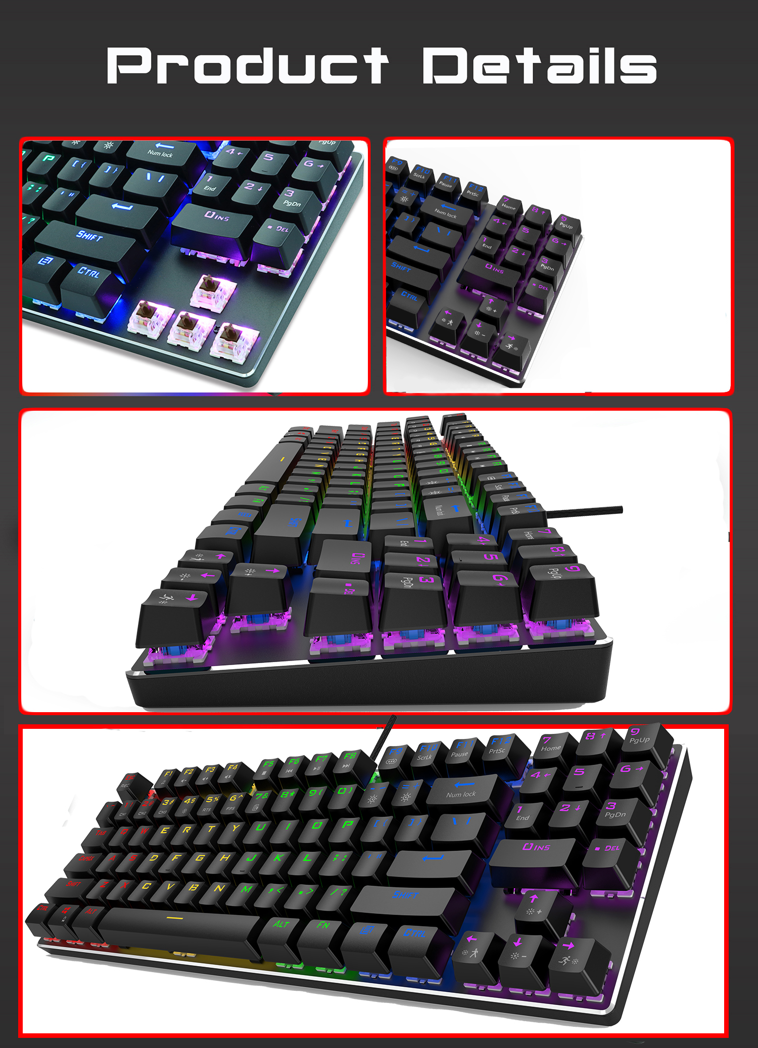 METOO 89key Gaming Mechanical Keyboard With number keys Mix Backlit USB Wired blue red Brown switch For Game Laptop