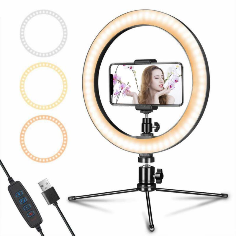 10 Inch Led Ring Licht Met Statief Stand Voor Iphone Samsung Mobiele Telefoon Mini Camera Licht Met Houder Voor Video make-Up Verlichting