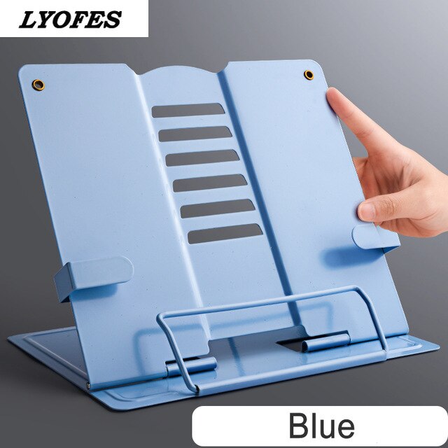 Verstelbare Draagbare Metalen Verstelbare Leesboek Houder Ondersteuning Document Plank Bookstand Tablet Muziek Score Recept Stand: Blauw