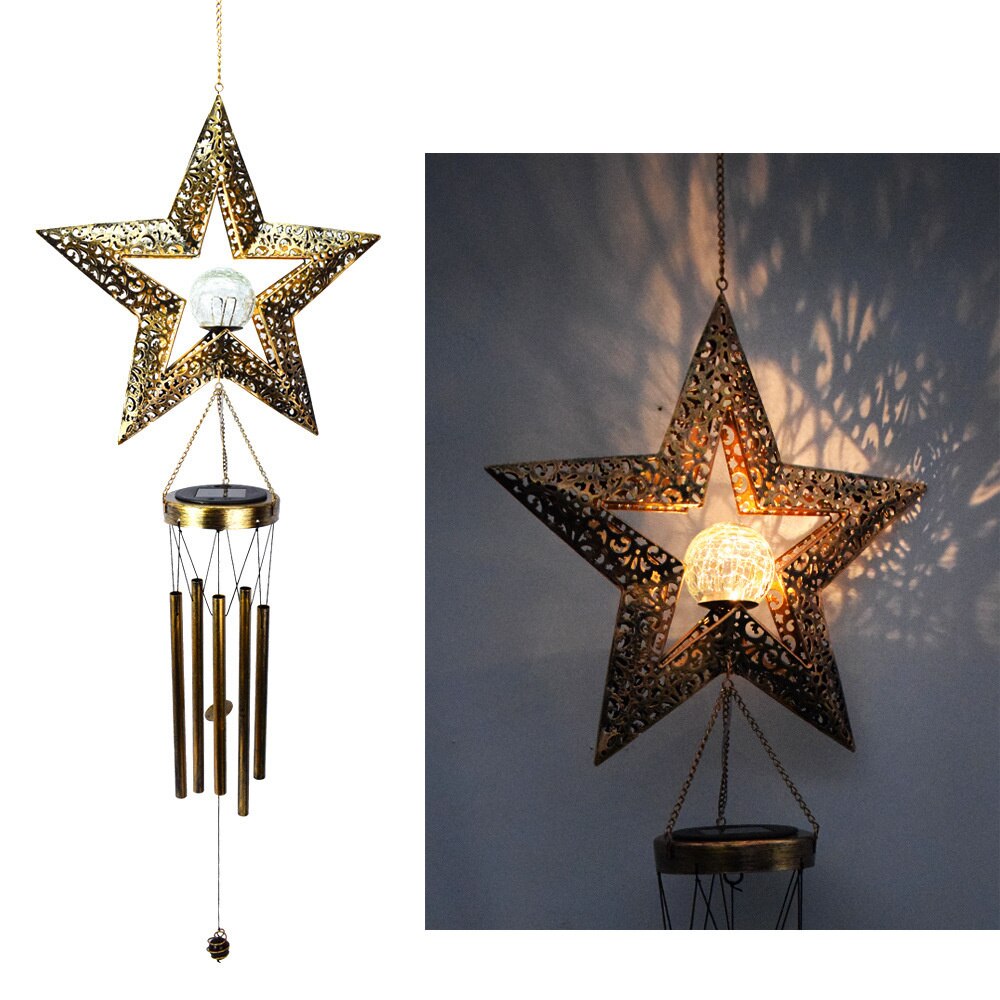 Solar- Wind Glockenspiel Licht retro Garten Eisen Kunst Licht Mond Sonne Stern Glas Ball Lampen draussen Dekoration Für Hof Terrasse fensterbank: dunkel Grau