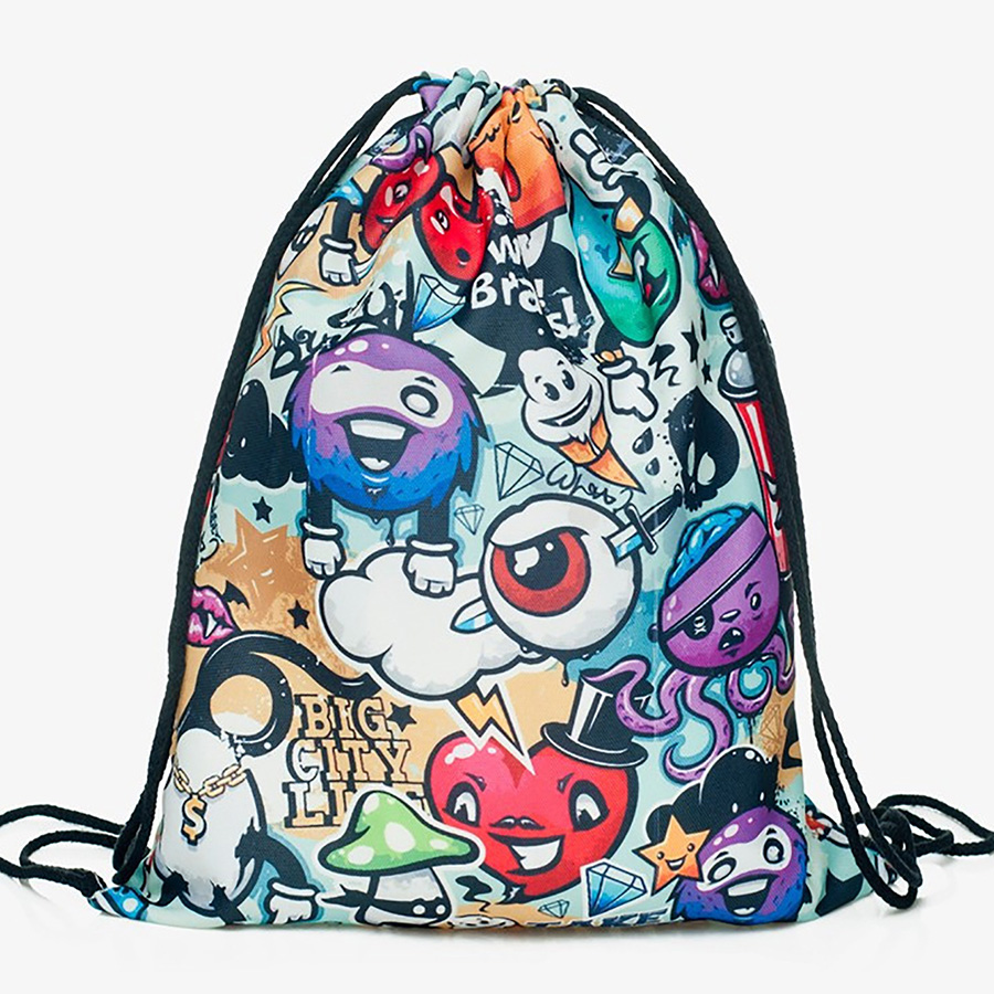 Impression 3D sac à cordon voyage toile dessiner chaîne sac crâne pieuvre motif Harajuku gothique sac à dos cartable: 6