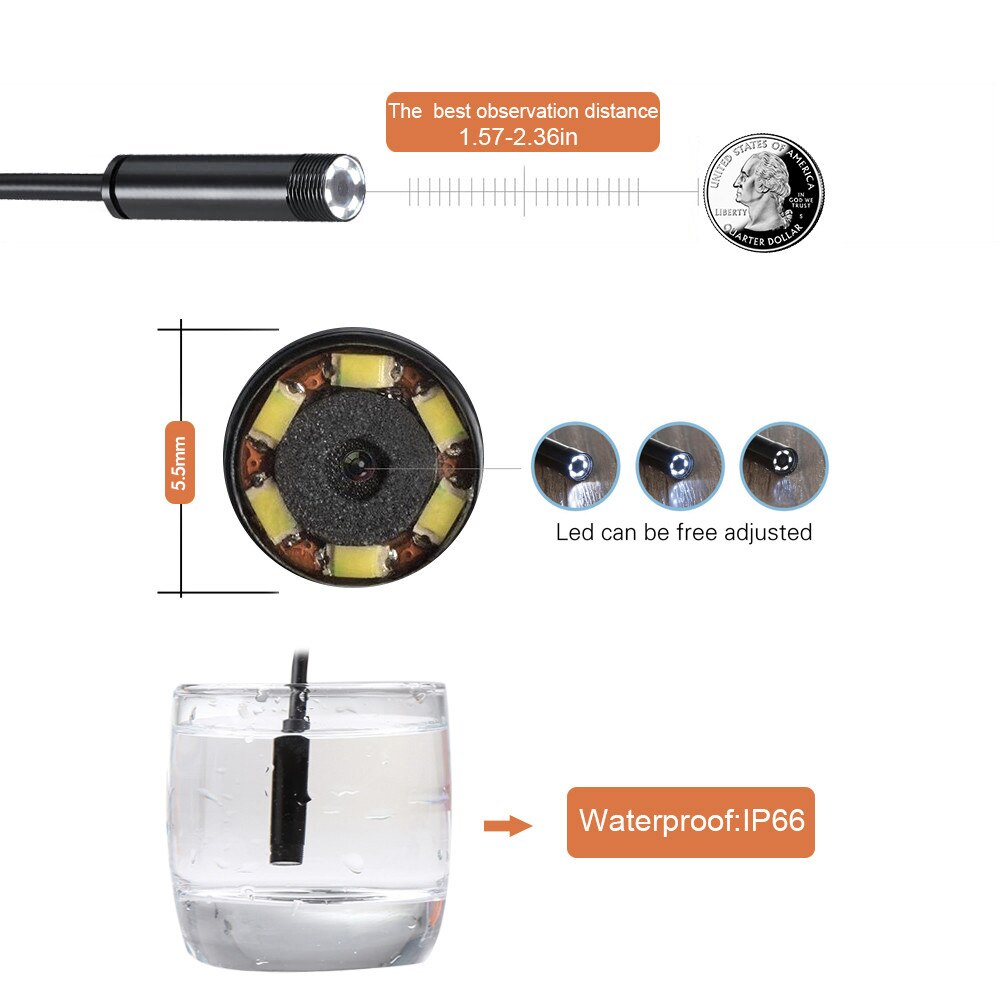 5.5mm Lens Endoscope Camera 1m/5m/10m/15m/20m Length 12V Mini NTSC Waterproof Inspection Borescope Cam Snake Pipe