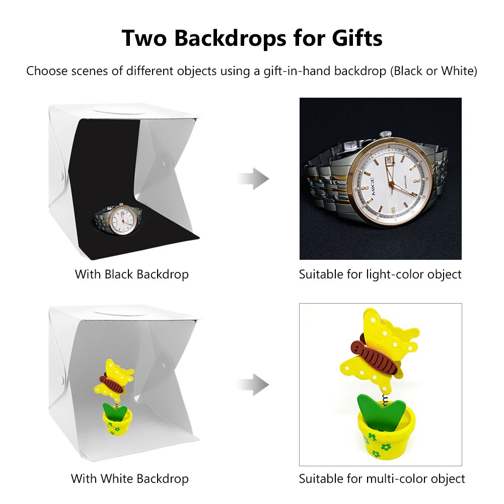 20x20x20 Button Portable Photo Studio Light Box 2 LED Panels 6 Color Backdrops Mini Foldable Photo Shooting Photography lightbox