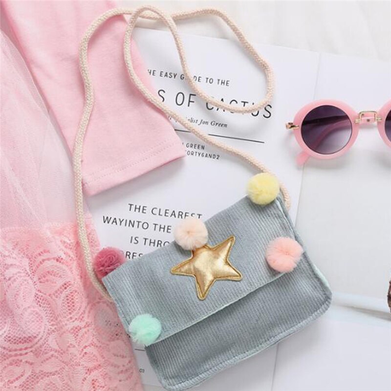 Cute Children Small Coin Purse With Star Ball Kids Corduroy Single Shoulder Bag Girls Mini Card Holder Key Wallet Change Purse