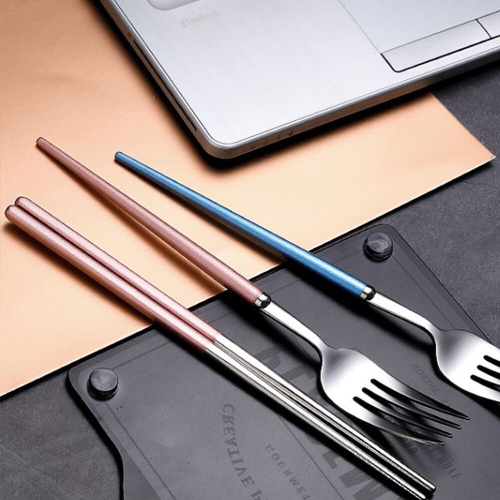 Flatware Set Stainless Steel Reusable Utensils Spoon Chopsticks Storage Case Kit for Camping Picnic Travel