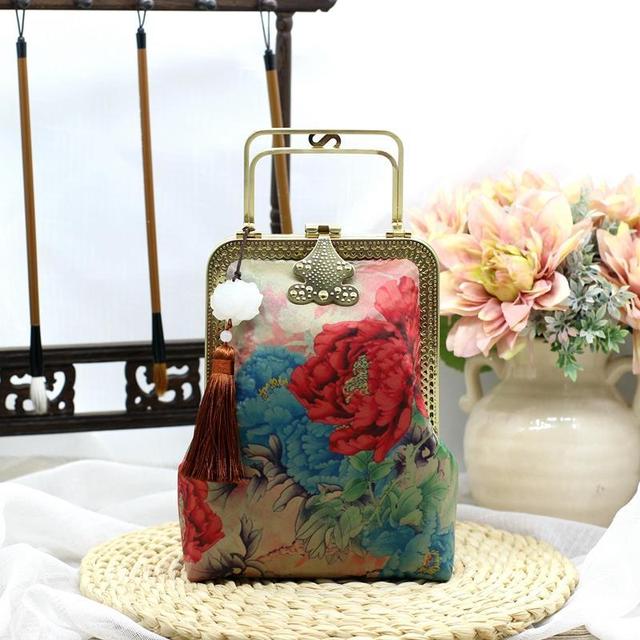 Ren håndlavet vintage print blomster tasker håndlås skal telefon taske dame håndtasker #39 kæde kvinder skulder crossbody tasker: Kvinder taske 3