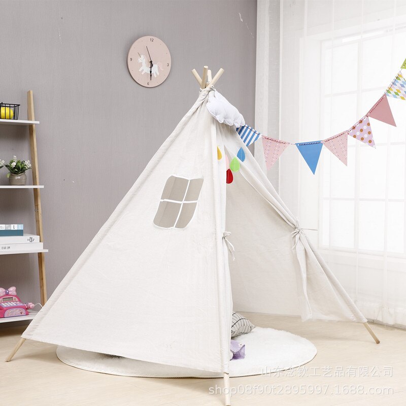 Scandinavische Stijl Houten Ondersteuning Canvas Tent Kinderen Baby Speelhuis Tent Licht Dak Tipi Prinses Kamer Indian Teepee Tent Kids