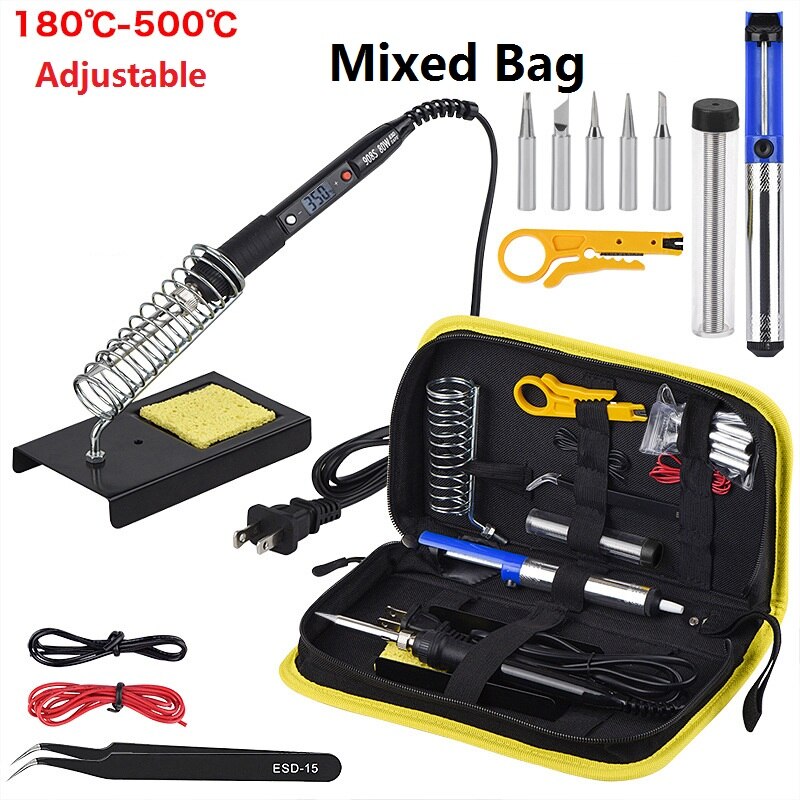 60W 80W Electric Soldering Iron Temperature Adjustable Digital 110V 220V Tin Welding Solder Iron Tips Bag Repair Rework Tools: Mixed Bag / CN