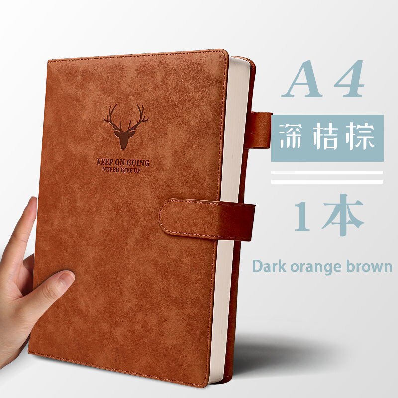 A4 Notebook Ultra-thick Thickened Notepad Business Soft Leather Work Meeting Record Book Office Diary Sketchbook Students Cute: Dark orange brown A4