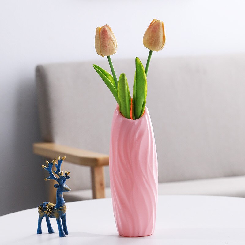1pc Origami plastique Vase blanc Imitation céramique Pot de fleur panier de fleurs Vase décoration maison nordique décoration: Pink 3