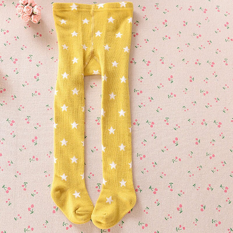 2018 Novos Do Bebê Calças Justas Estrelas Impresso Meias para os Bebés Outono Quente de Malha de Algodão Meia-calça Perna Mais Quentes Duas Cores: yellow baby tights / 9 m