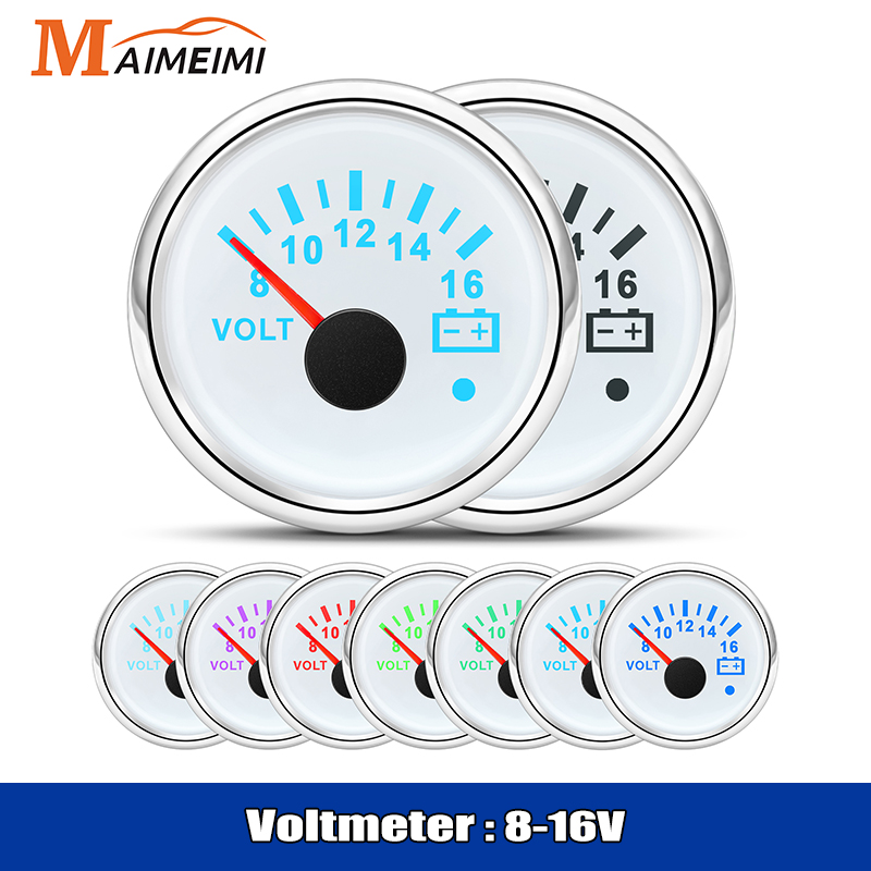 52mm Voltmeter 7 Farben Hintergrundbeleuchtung Spannung 8-16V 18-32V Volt Meter Gauge mit Warnlicht Universal für 12V 24V Boot Auto Marine: Lavendel