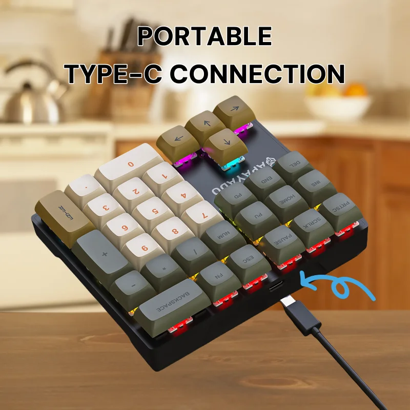 Apayado  k33 mekanisk numerisk tastatur med blå skaft, mini 33- -tasters pbt-tastehetter og livlige rgb-lys, skreddersydd for regnskap