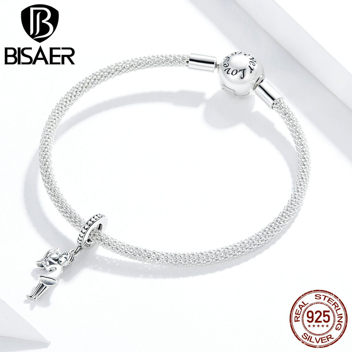 BISAER Perline 925 sterlina d'argento Romantico Braccia trasportare Ciliegie Pendenti E Ciondoli Amanti Del Pendente Misura il Braccialetto Dei Monili Della Collana EFC363