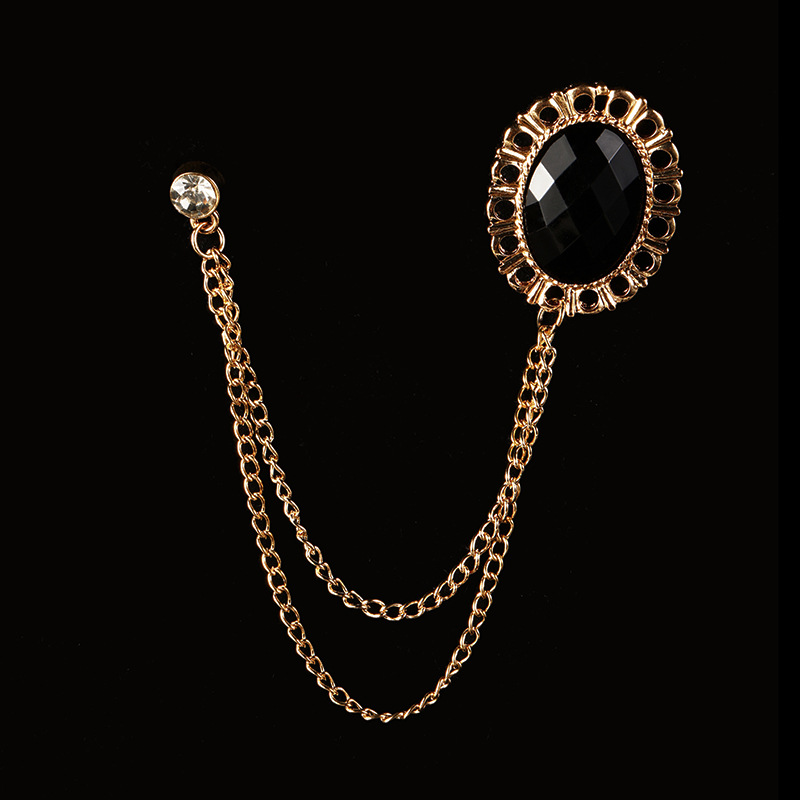 SKEDS-broches de cadena clásicos con diamantes de imitación para hombre, joyería para traje, decoración de cristal Vintage, broche para banquete, insignias, Pin, ramillete: Color oro puro