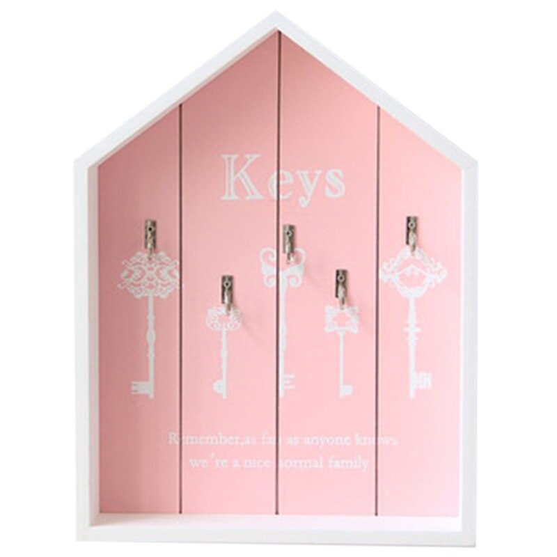 Creatieve Huis Muur Decor Houten Sleutel Haak Cargo Opbergdoos Multifunctionele Muur Jas Toetsen Zakken Kleren Opknoping Haak opslag Hold: Pink and white