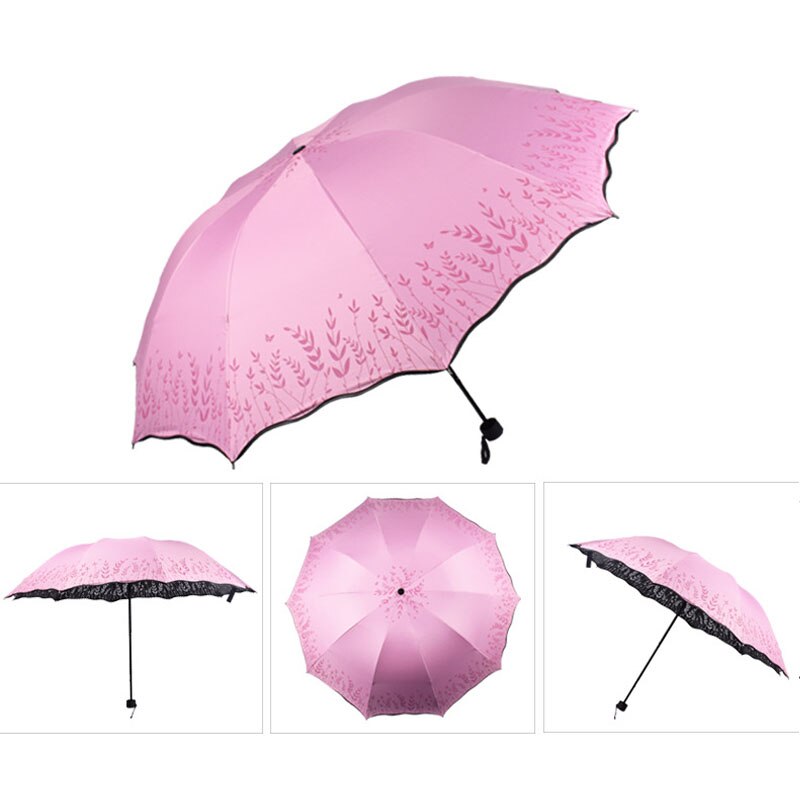 Hopfällbart paraply för kvinnor tryck blomma resor anti-uv vindtät regn blomma modig flicka solskydd parasoll bärbar: 108cm- grenar rosa