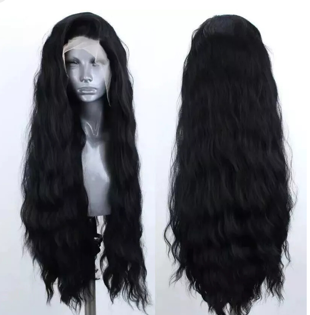 Peluca ondulada rubia platino, pelucas frontales de encaje sintético para mujer, pelo largo de encaje ondulado Natural, peluca blanca, negra y rosa, Cosplay de rizo suelto: #1B / 22 pulgadas