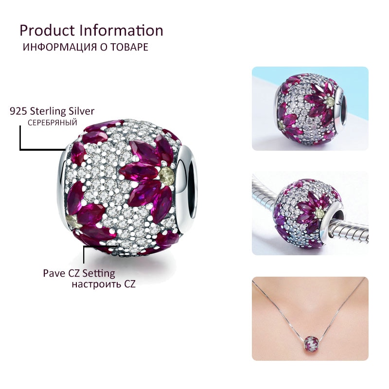 Bisaer 925 breloques en argent sterling en forme de cœur, flocon de neige, feuilles d'érable, perles en cristal cz, adaptées aux bracelets à breloques, bijoux en or à faire soi-même, maman