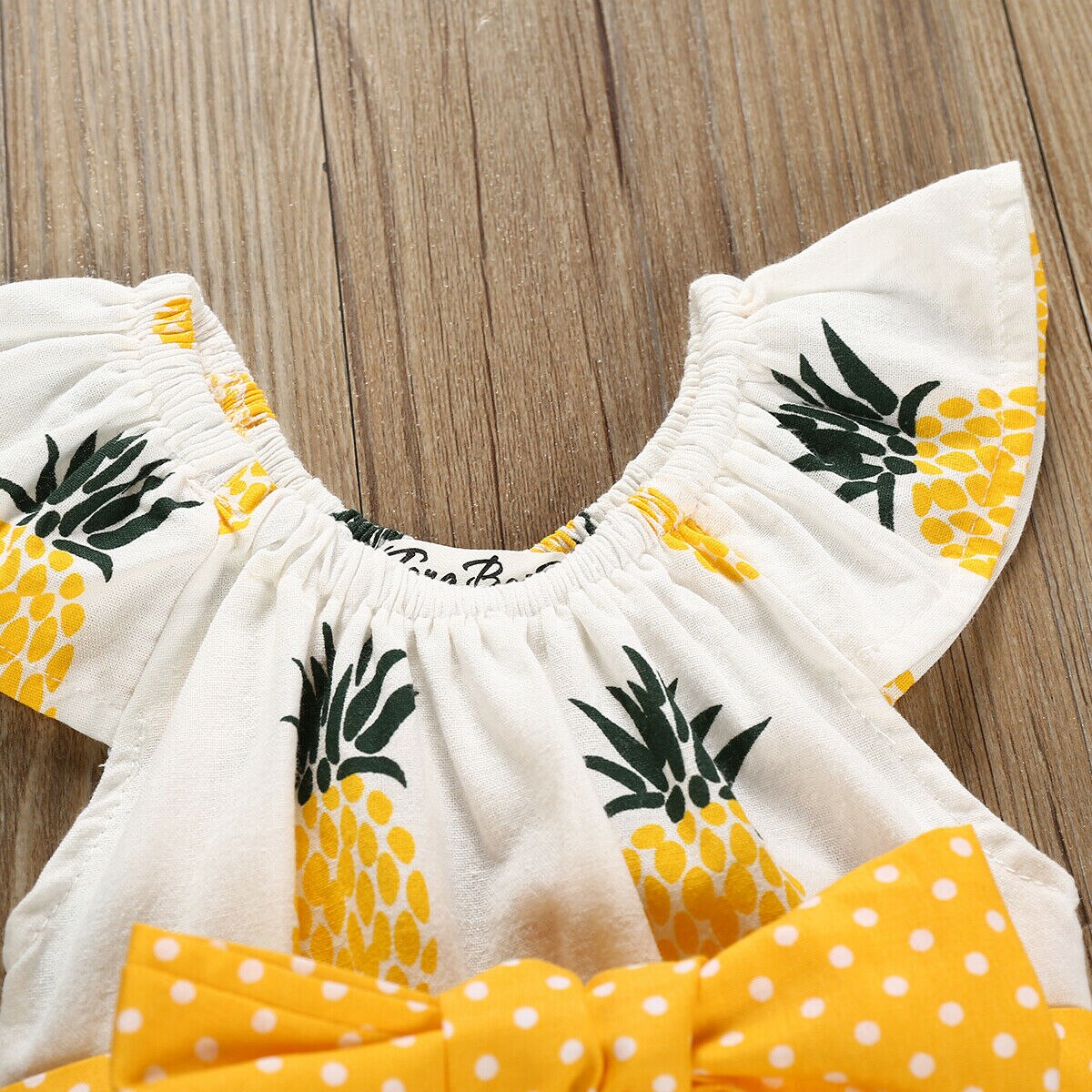 Baby Summer Clothing Pretty Infant Baby Girls Pineapple Bodysuit Ruffles Short Sleeve Bowknot Sash Jumpsuit Clothes Outfit