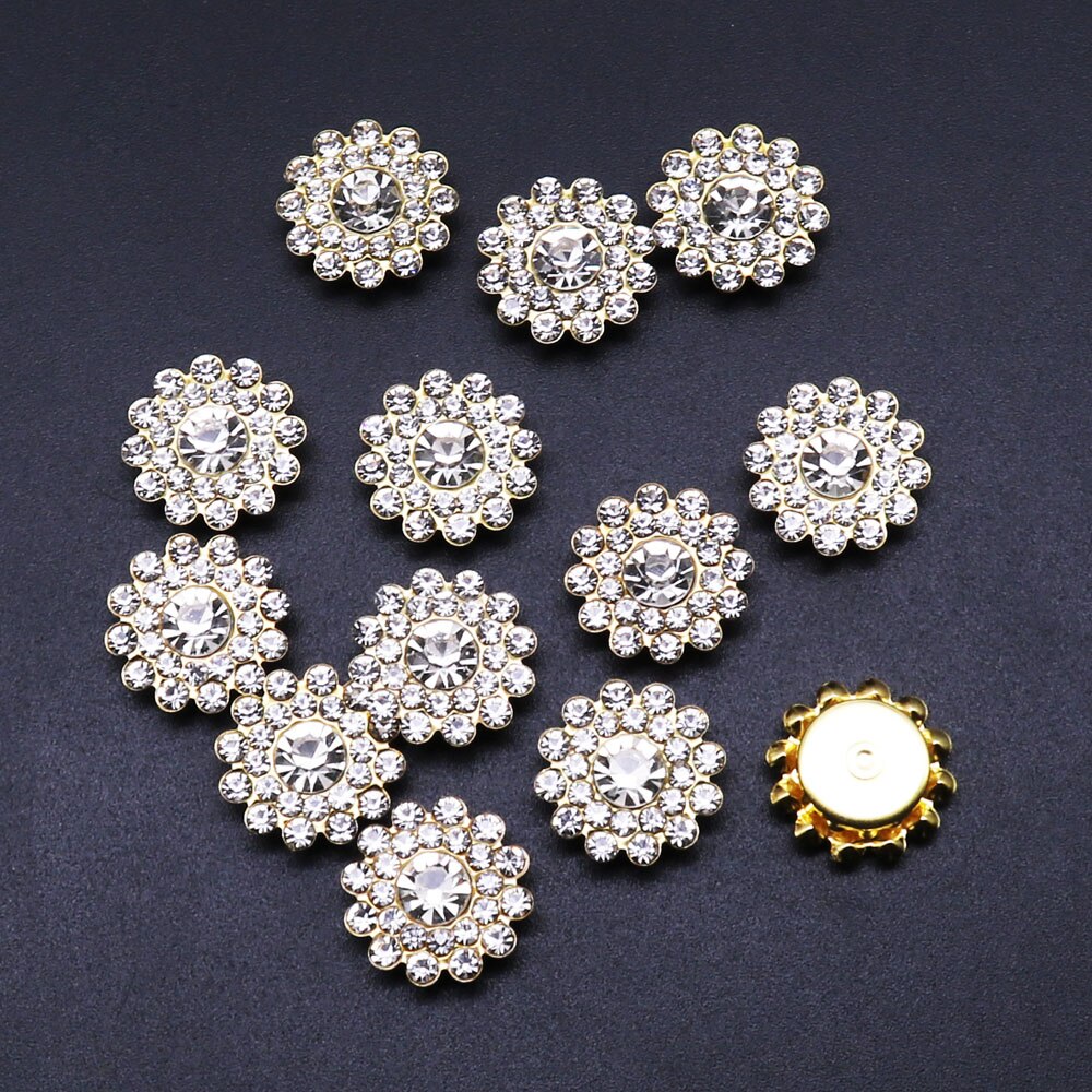 Bloemvormige strass fonkelende kristallen glas stone trim stalen bodem non-thermohardende naaien kleding strass SZ-019: WHITE / 40 Stks