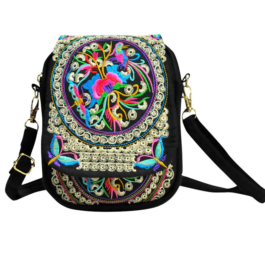 Dam vintage axelväska broderi boho tote messenger nationell stil etnisk tofs tote messenger bag hippie crossbody #yj: A